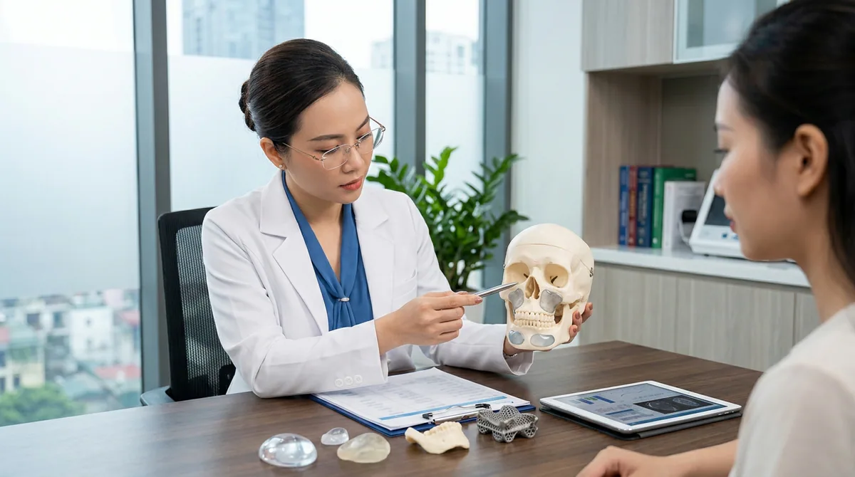 phẫu thuật thẩm mỹ cấy ghép vùng mặt - Lưu ý chuyên môn: Lựa chọn vật liệu cấy ghép phải do bác sĩ và cơ sở y tế có chuyên môn quyết định.